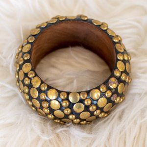 Black Bangle with Brass Studs